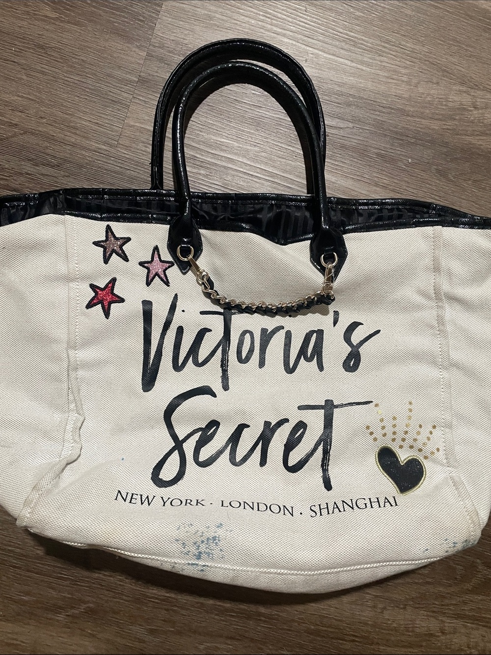 Victoria's Secret Canvas Tote with Black interior and glam design